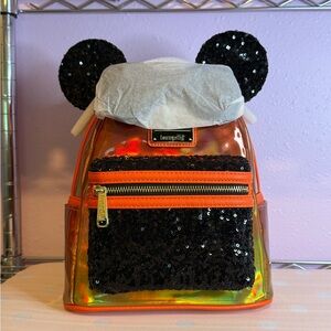Disney Parks Halloween Minnie Mouse Iridescent Sequin Loungefly Mini Backpack 🎃✨